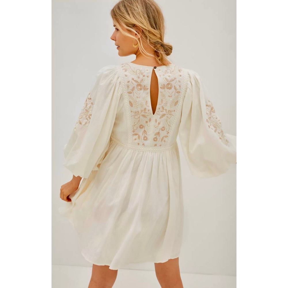 Anthropologie Viveka Embroidered Lace Puff Sleeve Mini Dress In Ivory White NWT - Picture 3 of 13